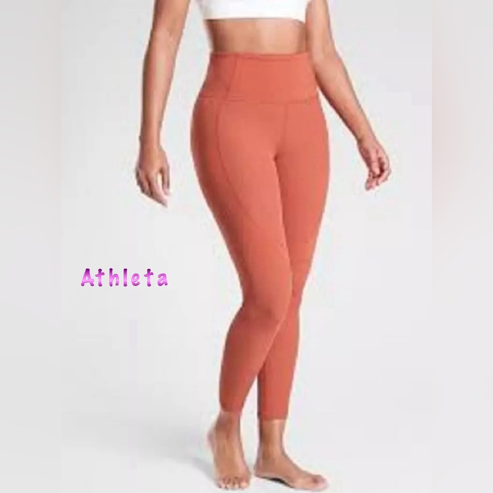 Athleta Rust Rise Up Rib 7/8 Yoga Fitness Pant Med Tall - Picture 1 of 10